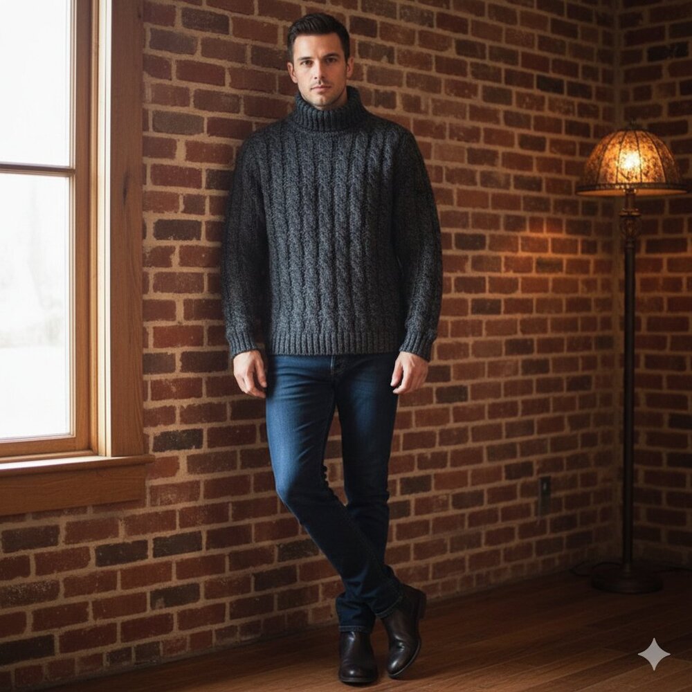 O’STIN European Cable Knit Turtleneck Sweater US M-L